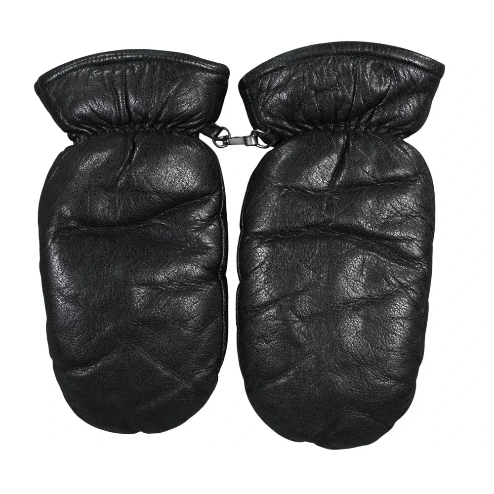 Aris Ski Mittens Womens Large Black Leather VTG Winter Outdoor Hiking Japan Logo